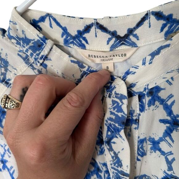 Rebecca Taylor Blue White Exclusive Tie-Dye Satin Sleeveless Short Romper Size 8 - Picture 5 of 12